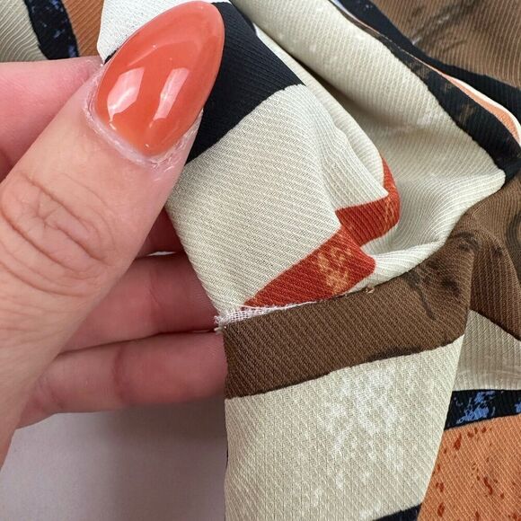 Chico's Multicolor Geometric Chiffon Blouse 3/4 Sleeve Boat Neck Sz S (Chicos 0) - Picture 13 of 14